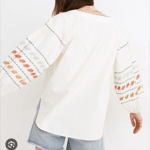 Madewell Womens Shirt Small Ivory Peasant Cottage Embroidered Fall Thanksgiving